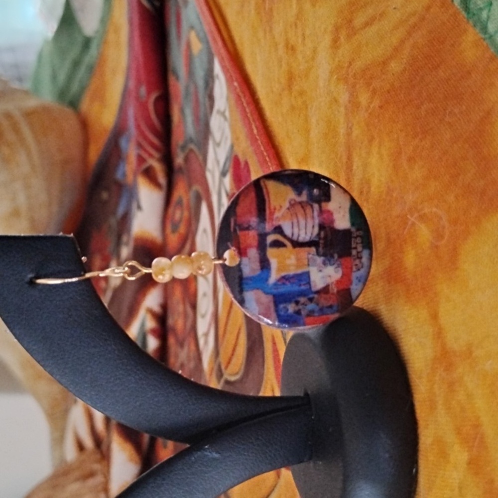 Hand Crafted Colorful Abstract Dangle Earrings With Sunstone - Picture 3 of 5
